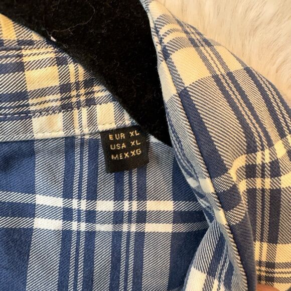 MASSIMO DUTTI Shirt Men's SIZE XL Blue Plaid Tessuto Italiano Cotton - Picture 8 of 9